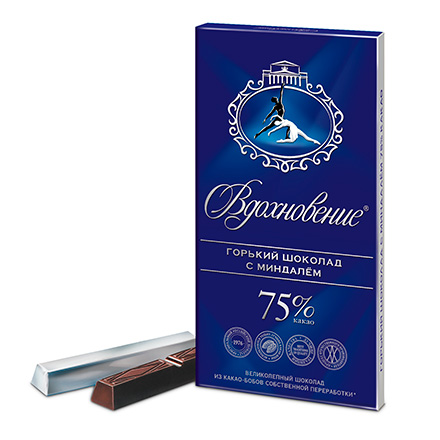 Шоколад Вдохновение с миндалем 75% какао, 100 гр.
